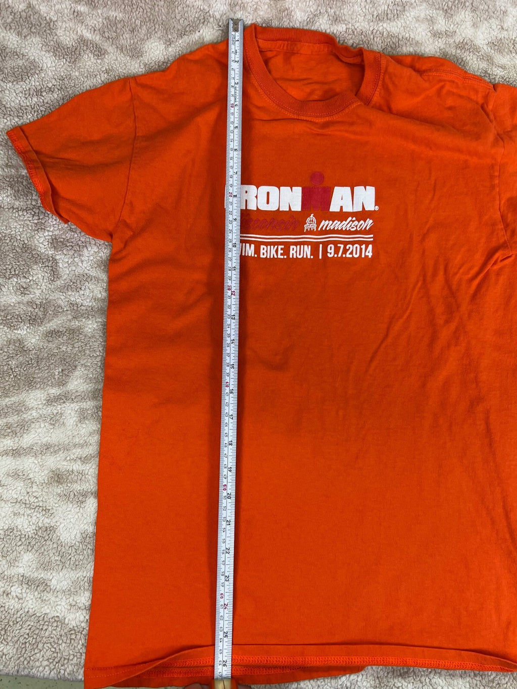 🔥🔥🔥Ironman 2014 Madison WI Swim Bike Run Mens Small Orange U🔥🔥🔥