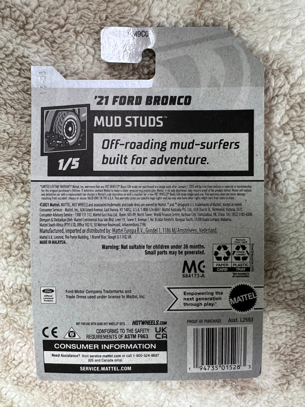 🔥🔥🔥🔥Hot Wheels '21 Ford Bronco 68/250 BLUE Mud Studs HW05🔥🔥🔥🔥