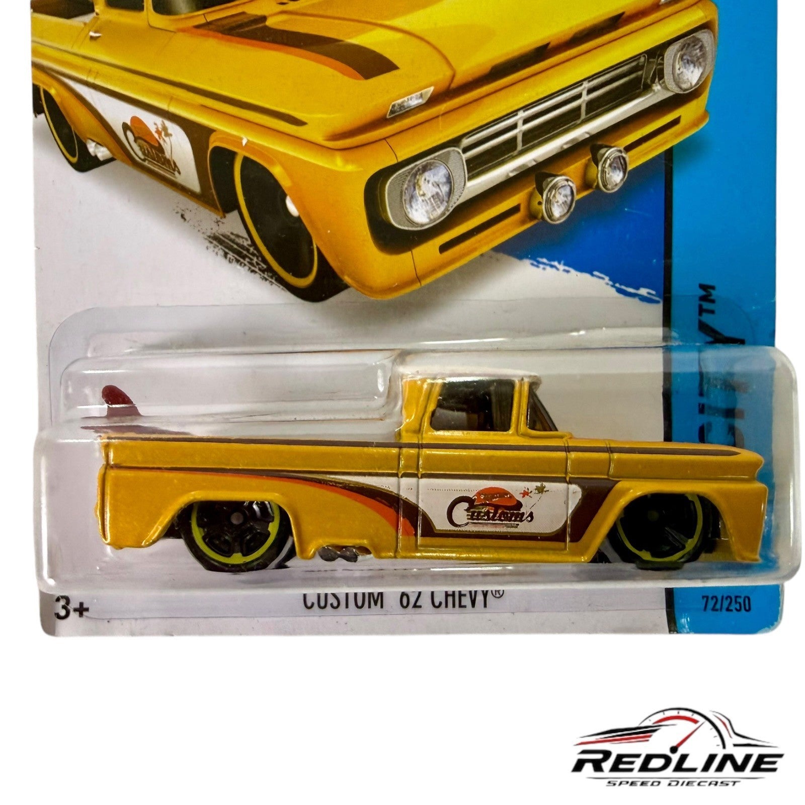 🇺🇸Hot Wheels 2015 Yellow Custom '62 Chevy 72/250 HW City Surf Patrol H6🇺🇸