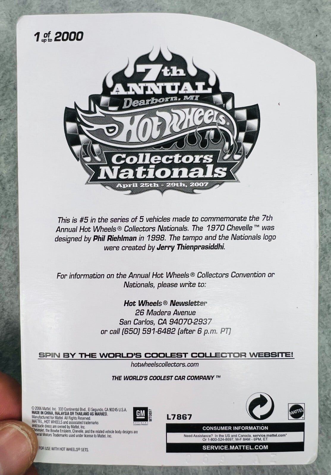 🇺🇸🇺🇸Hot Wheels 2007 7th Collectors Nationals '70 Chevelle YELLOW H9🇺🇸🇺🇸