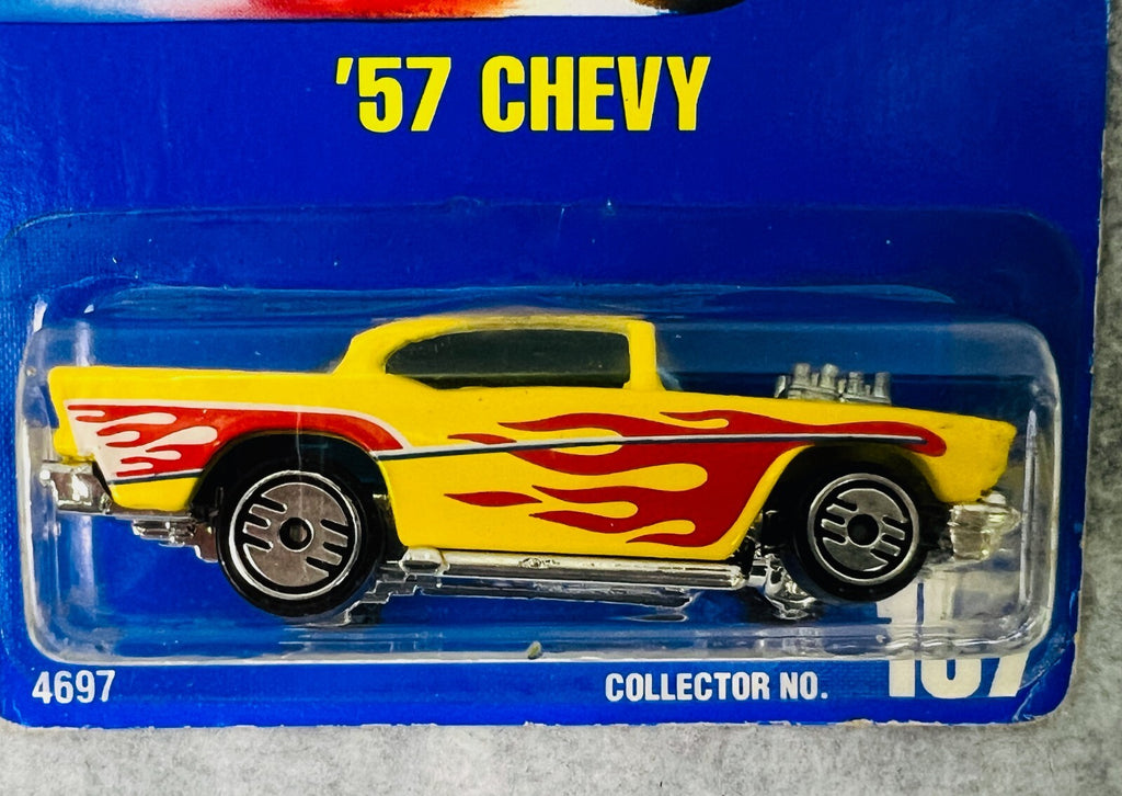 🇺🇸Hot Wheels BLUE CARD #157 YELLOW 57 CHEVY speed 10 points HO 1990 H30🇺🇸