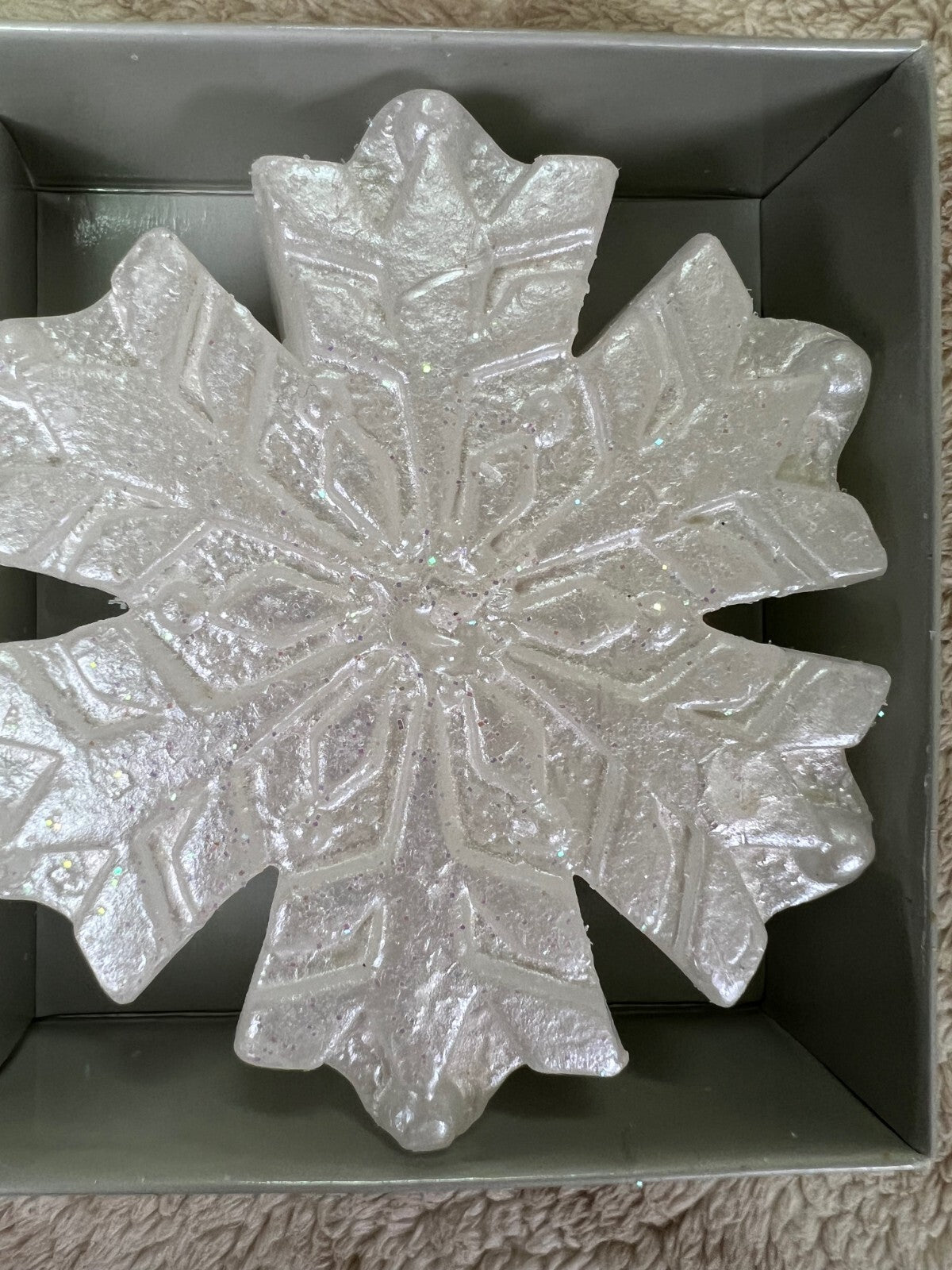 ❄️❄️❄️3 Snowflake Candles White Iridescent Glitter Christmas Winter❄️❄️❄️