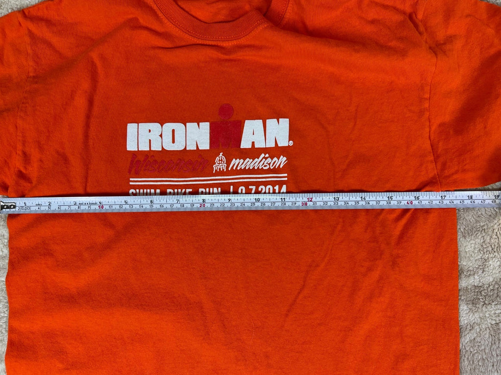 🔥🔥🔥Ironman 2014 Madison WI Swim Bike Run Mens Small Orange U🔥🔥🔥