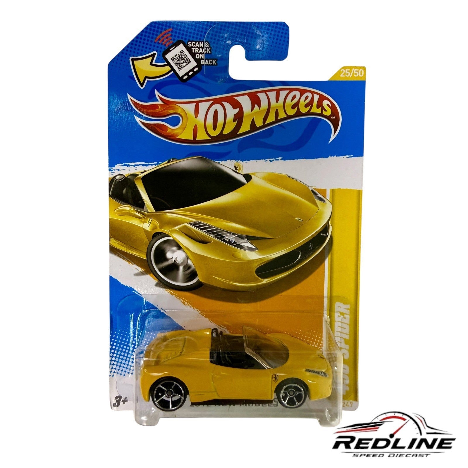 🇮🇹Hot Wheels Ferrari 458 Spider Yellow 2012 New Models 25/247 H13🇮🇹