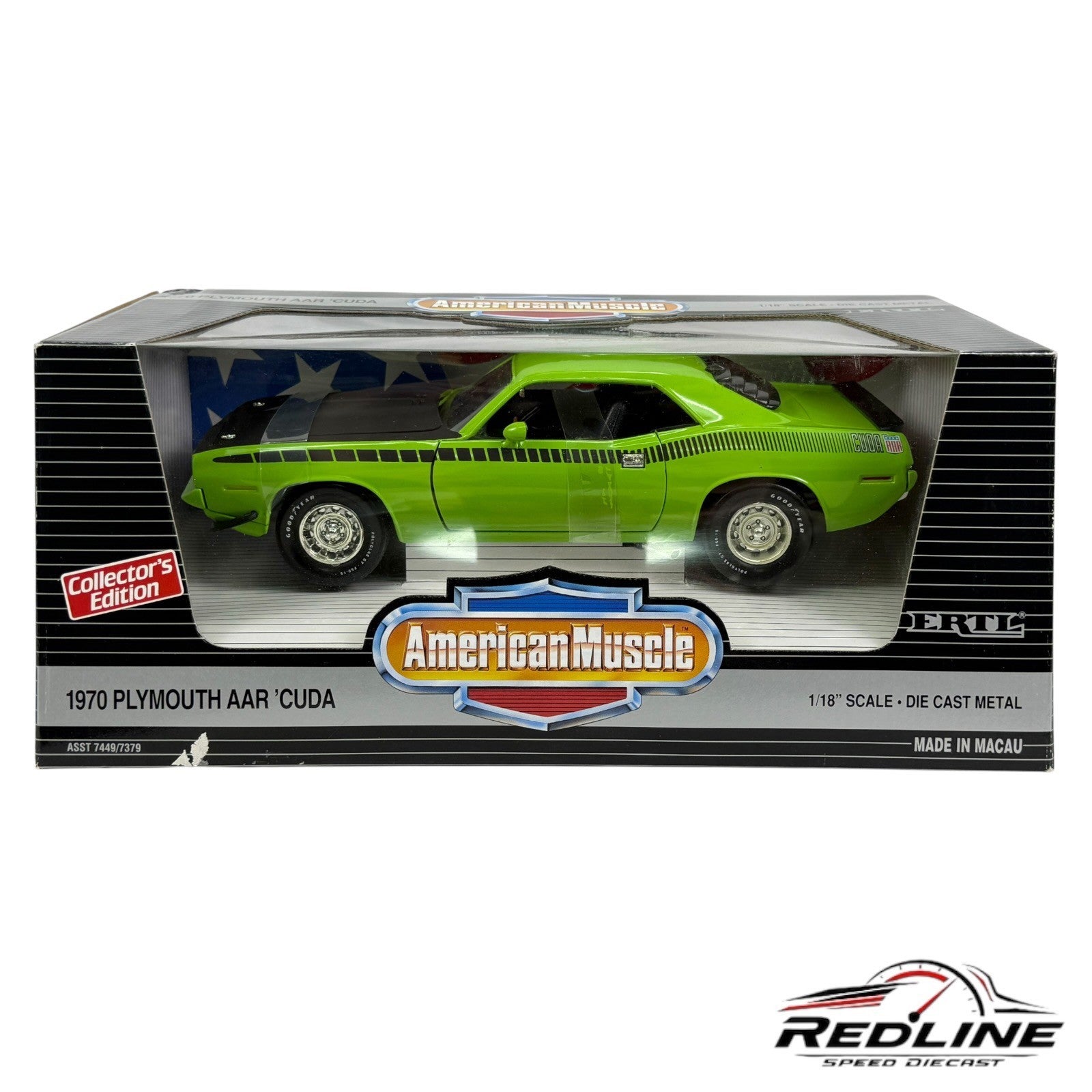 🇺🇸Ertl American Muscle 1970 Plymouth AAR 'Cuda Green 1:18 B2🇺🇸