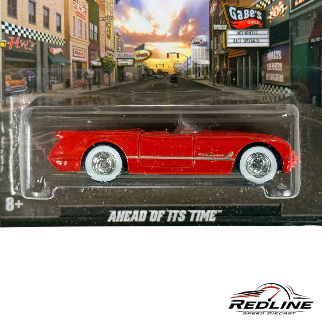 🇺🇸Hot Wheels 1955 Corvette Boulevard Ahead of Its Time Red 1:64 H27🇺🇸