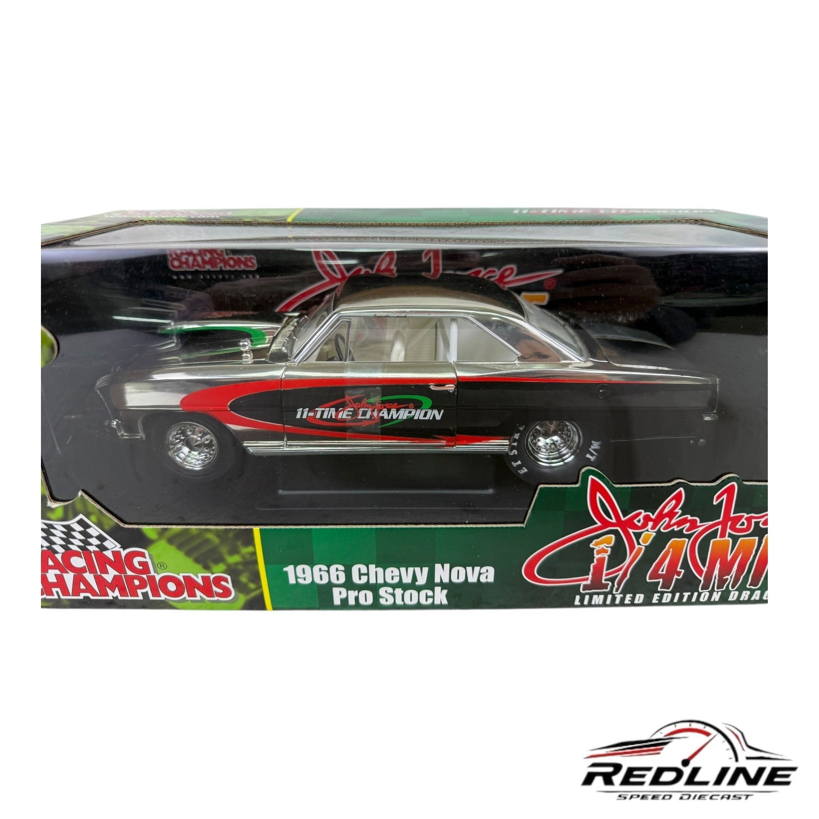 🏁Racing Champions 1966 Chevy Nova Pro Stock John Force Chrome Chase 1:18 LN🏁