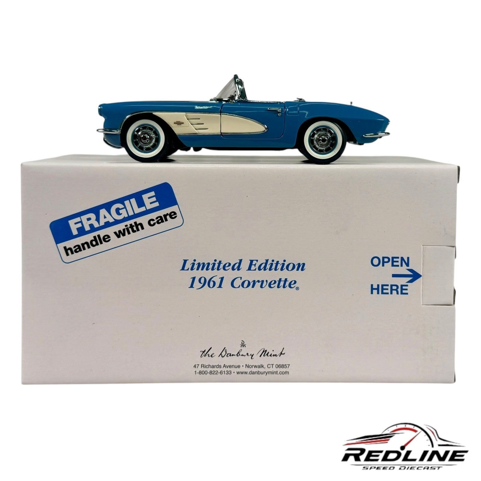 🇺🇸Danbury Mint Limited Edition 1961 Chevrolet Corvette Blue w/Box 1:24 C2🇺🇸
