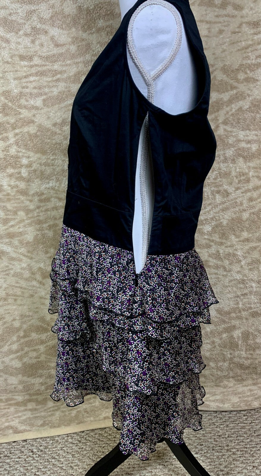 ******THE LIMITED WOMENS DRESS BLACK/MULTI COLORED RUFFLED BOTTOM SIZE 10*******