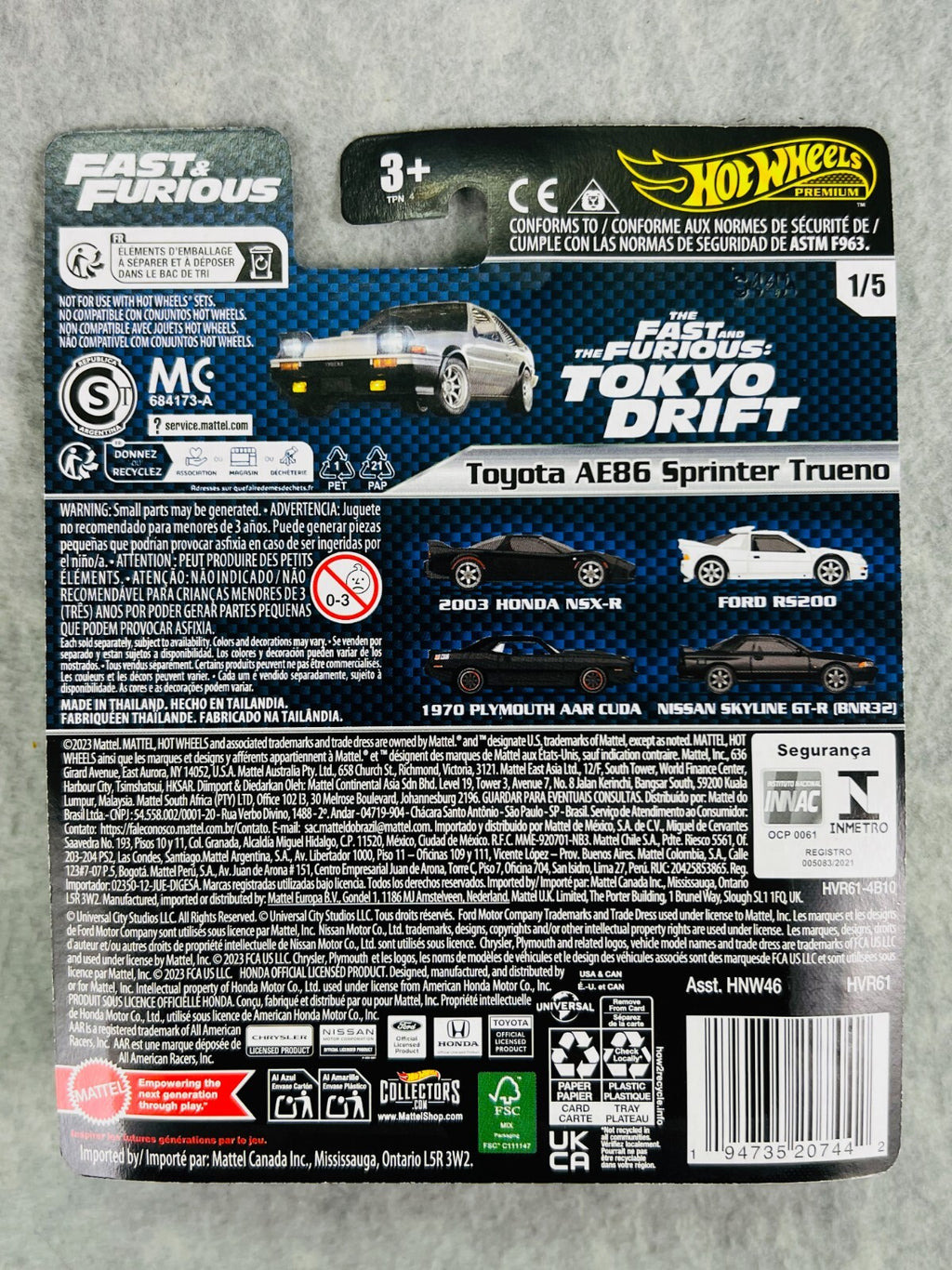 🎌🎌Hot Wheels Premium Fast & Furious 1/5 Toyota AE86 Sprinter Trueno H32🎌🎌