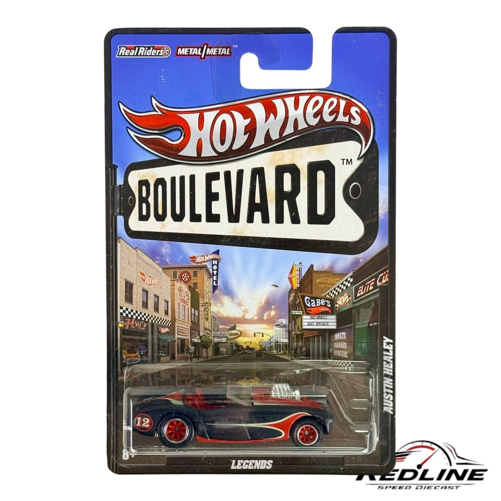 🇺🇸Hot Wheels Boulevard Austin Healey Legends Real Riders Black H13🇺🇸