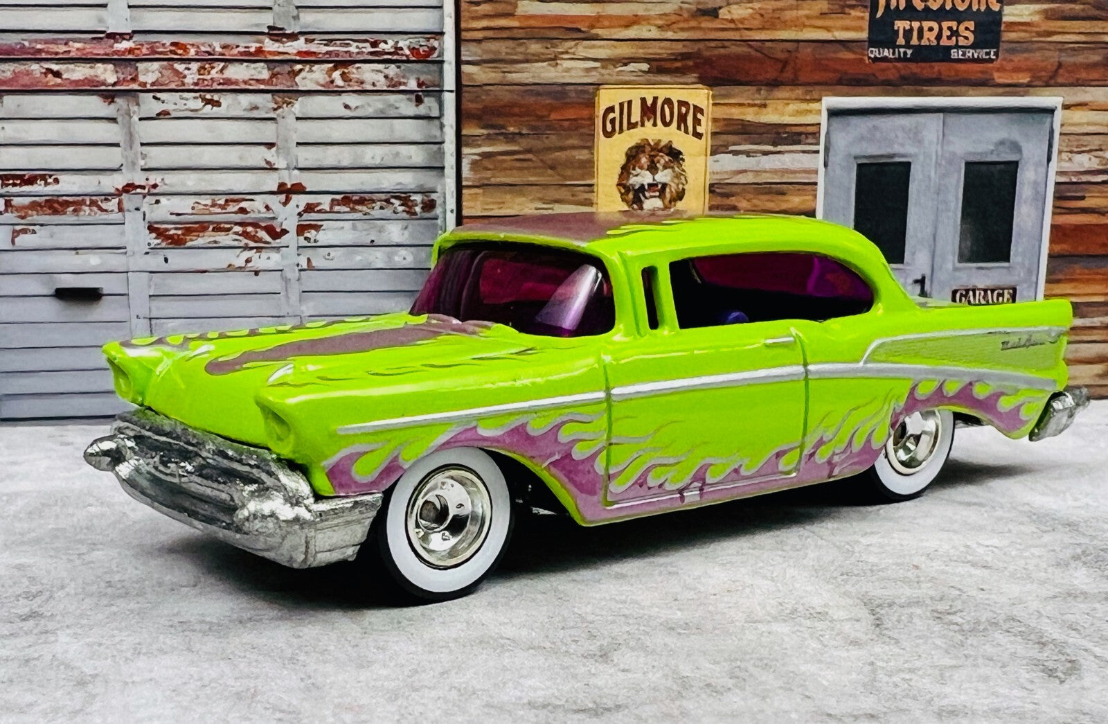 🇺🇸Hot Wheels Wayne's Garage Chase '57 CHEVY Bel Air Green/Purple C19🇺🇸
