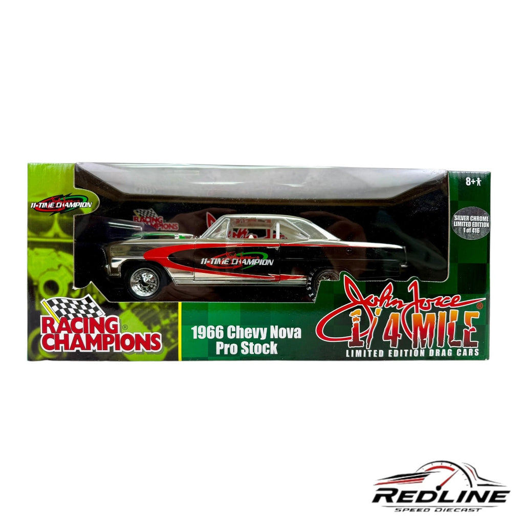 🏁Racing Champions 1966 Chevy Nova Pro Stock John Force Chrome Chase 1:18 LN🏁