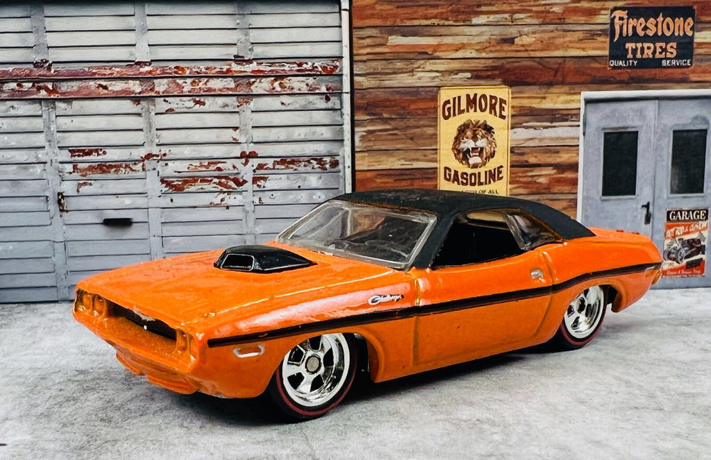 🇺🇸Hot Wheels Garage MOPAR ORANGE 70 DODGE HEMI CHALLENGER REAL RIDERS C21🇺🇸