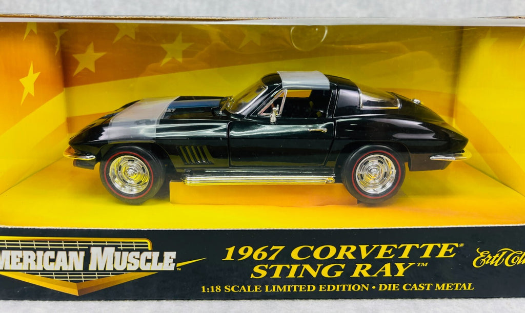 🇺🇸🇺🇸American Muscle 1967 CORVETTE STING RAY BLACK w/BLUE STRIPE 1:18🇺🇸🇺🇸