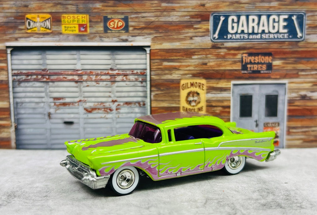 🇺🇸Hot Wheels Wayne's Garage Chase '57 CHEVY Bel Air Green/Purple C19🇺🇸