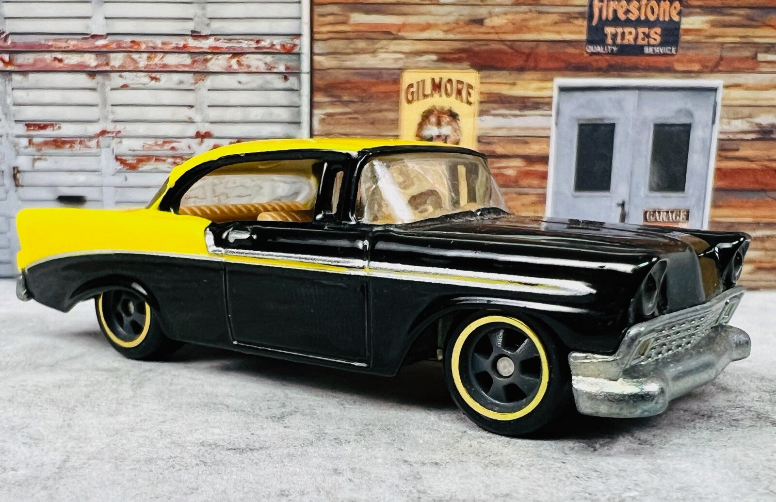 🇺🇸Hot Wheels Larrys Garage '56 Chevy Bel Air Black Yellow Loose C20🇺🇸