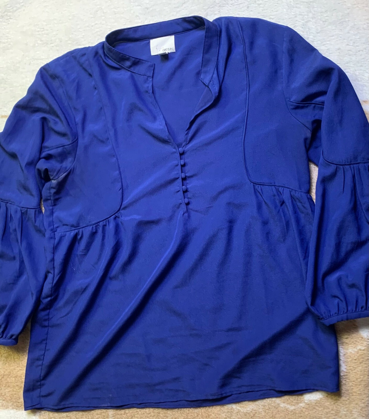 Anthropologie Greylin Large  Blue Top Shirt Blouse Button Up  Long Sleeve Womens