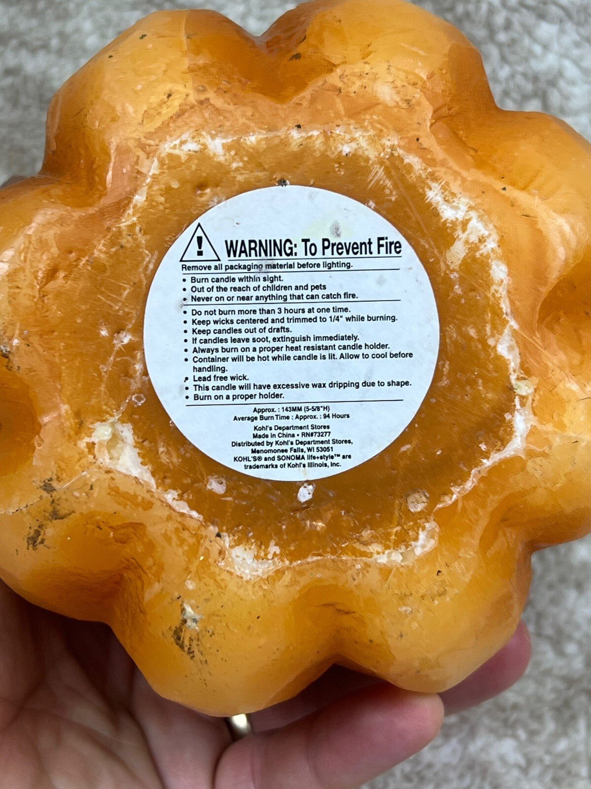 🎃🎃🎃🎃🎃Pumpkin Candle Orange Never Lit Kohls🎃🎃🎃🎃🎃