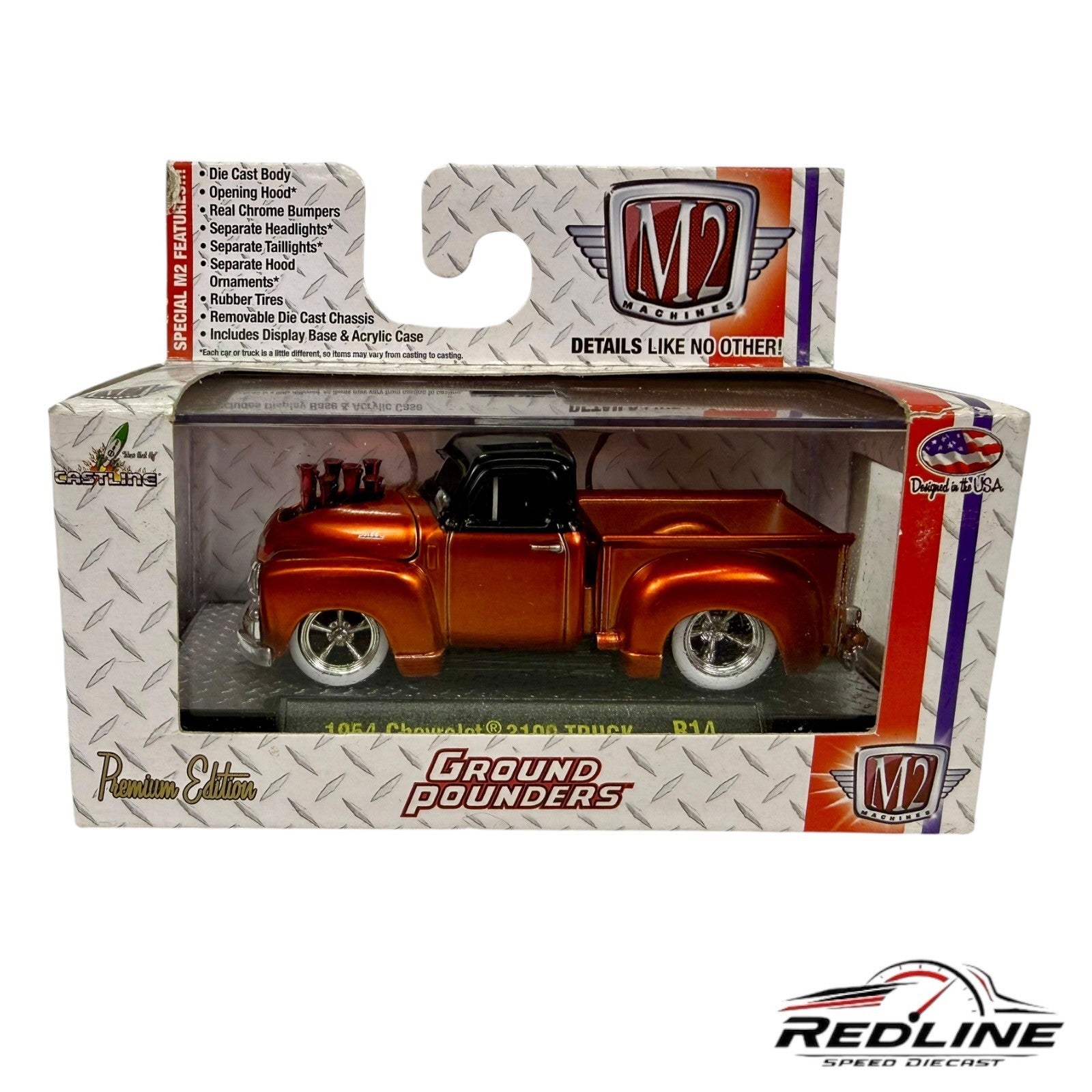 🇺🇸M2 Machines Ground Pounders 1954 Chevrolet 3100 Truck R14 Orange H1🇺🇸