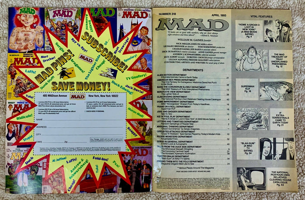 MAD MAGAZINE APR 93 #318 HOME ALONE 2, BLOSSOM, SUPERMAN RIP, EXTRA TERRESTRIALS
