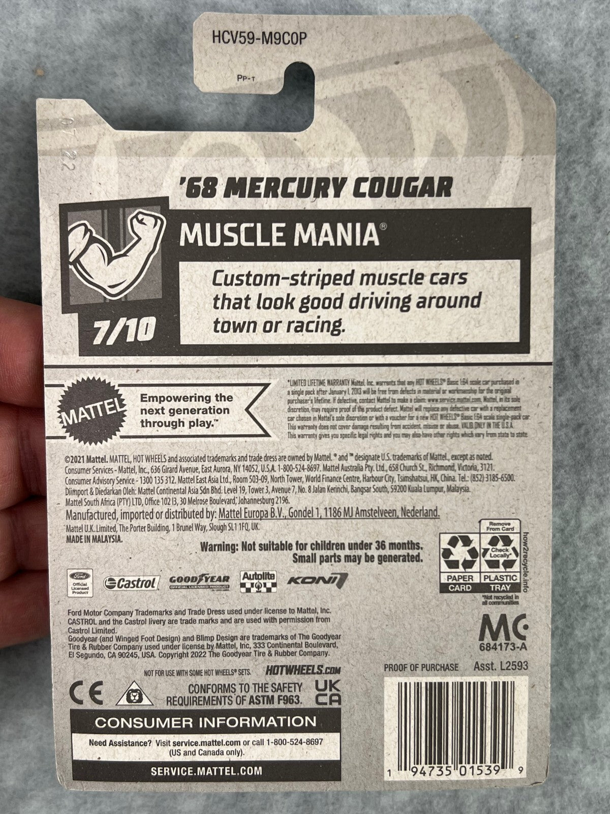 🇺🇸🇺🇸🇺🇸Hot Wheels '68 Mercury Cougar Muscle Mania Series H24🇺🇸🇺🇸🇺🇸