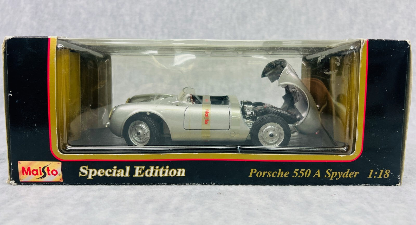 🇩🇪1/18 Maisto Porsche 550a Spyder 1958 Plain Body Silver New in Box🇩🇪