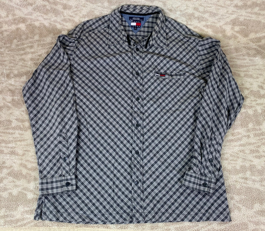 👔👔👔Vintage 90s Tommy Hilfiger Plaid Long Sleeve Button Down Shirt Mens XL👔👔