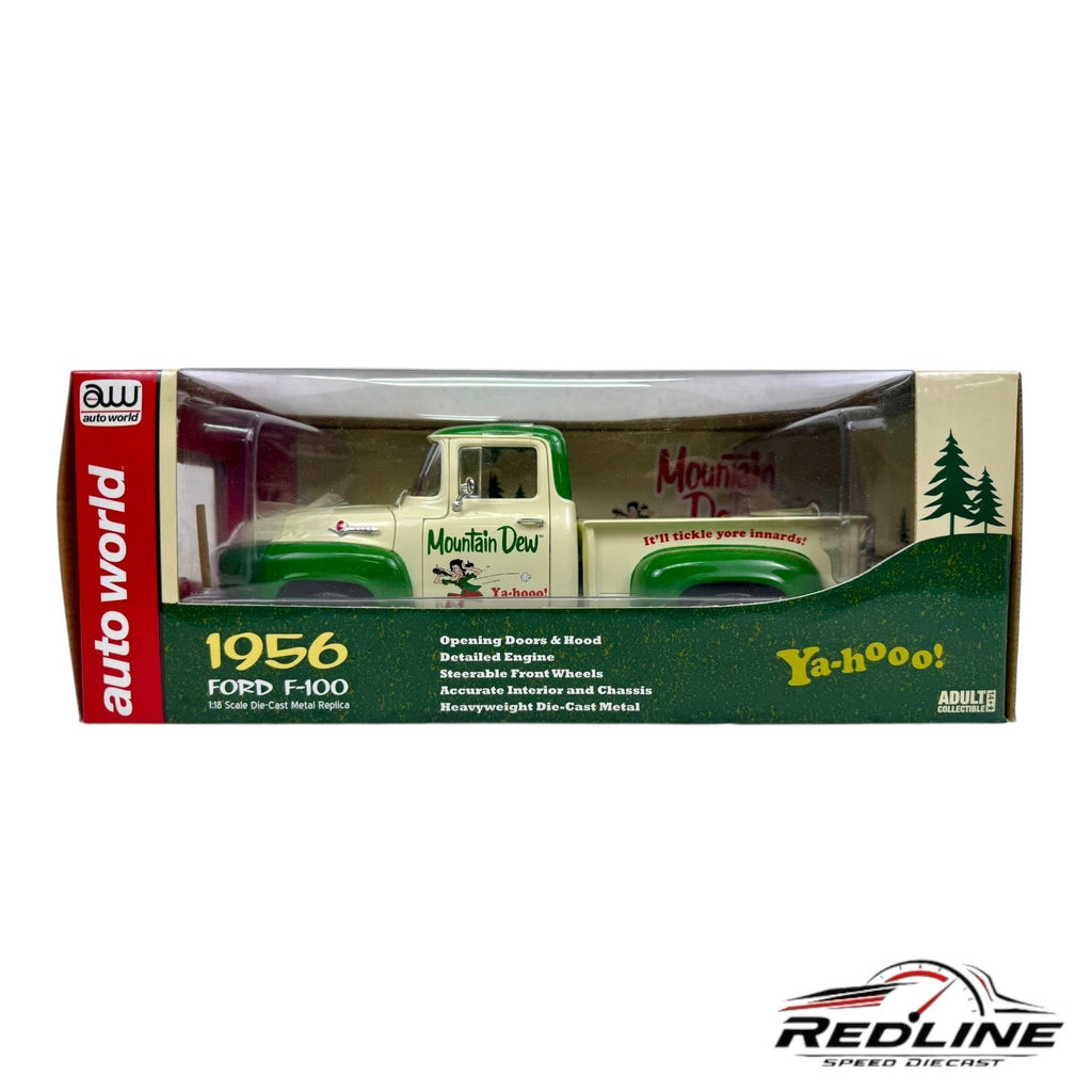 🇺🇸🇺🇸Auto World 1956 Ford F-100 Mountain Dew Beige/Green 1:18 B3🇺🇸🇺🇸