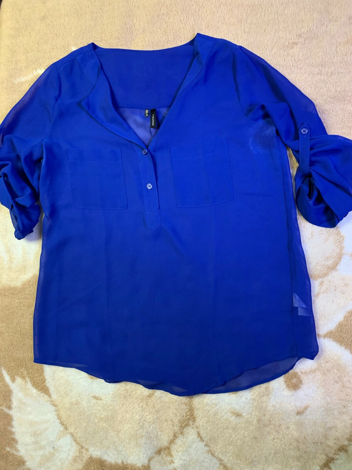Maurices~Blue Button Down V-neck Top Blouse~Womens Size Medium