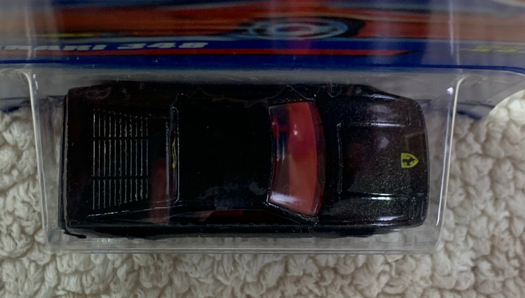 1997 Hot Wheels Black Blue Card #443 FERRARI 348 Black w/Chrome 5Dot Spokes HW05