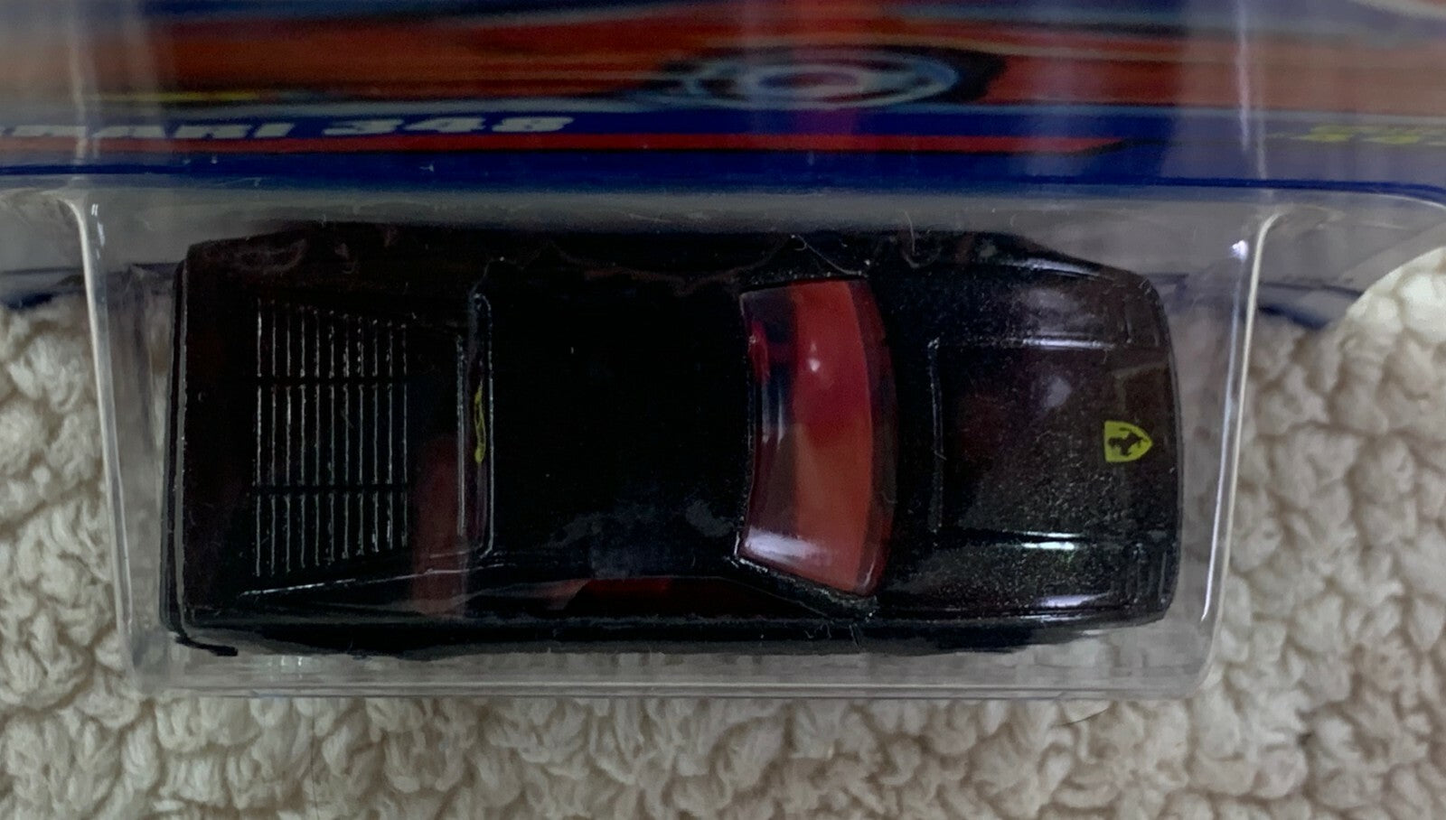 1997 Hot Wheels Black Blue Card #443 FERRARI 348 Black w/Chrome 5Dot Spokes HW05