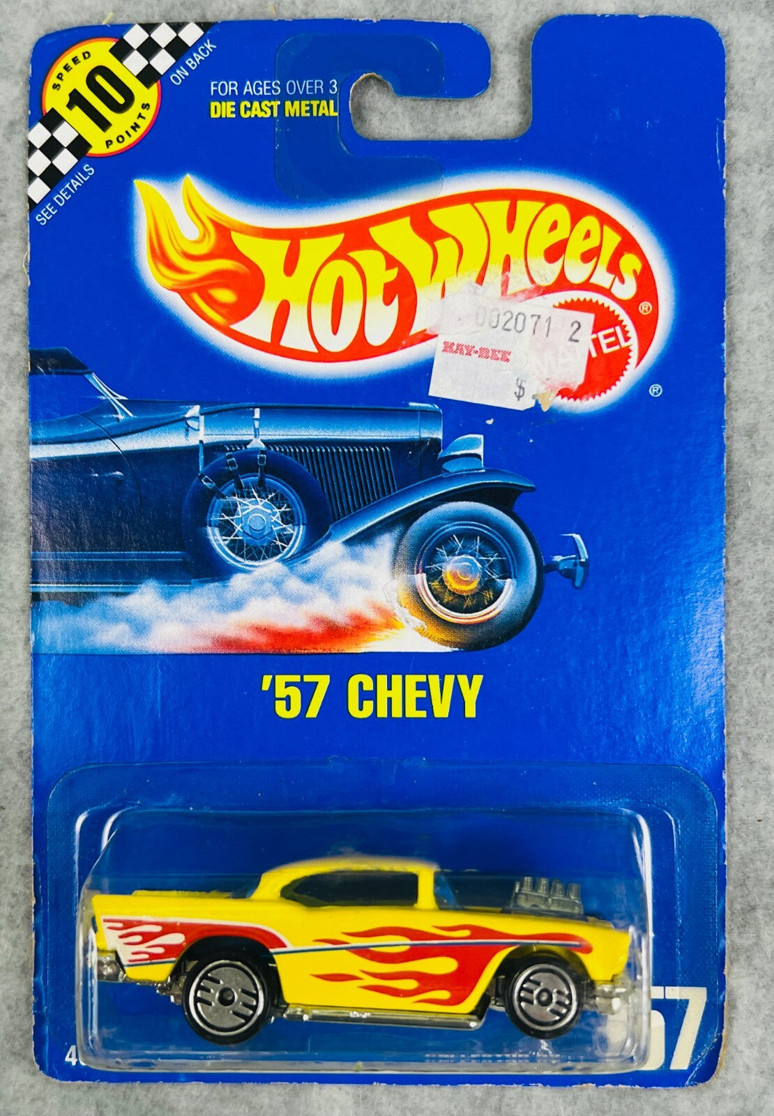 🇺🇸Hot Wheels BLUE CARD #157 YELLOW 57 CHEVY speed 10 points HO 1990 H30🇺🇸