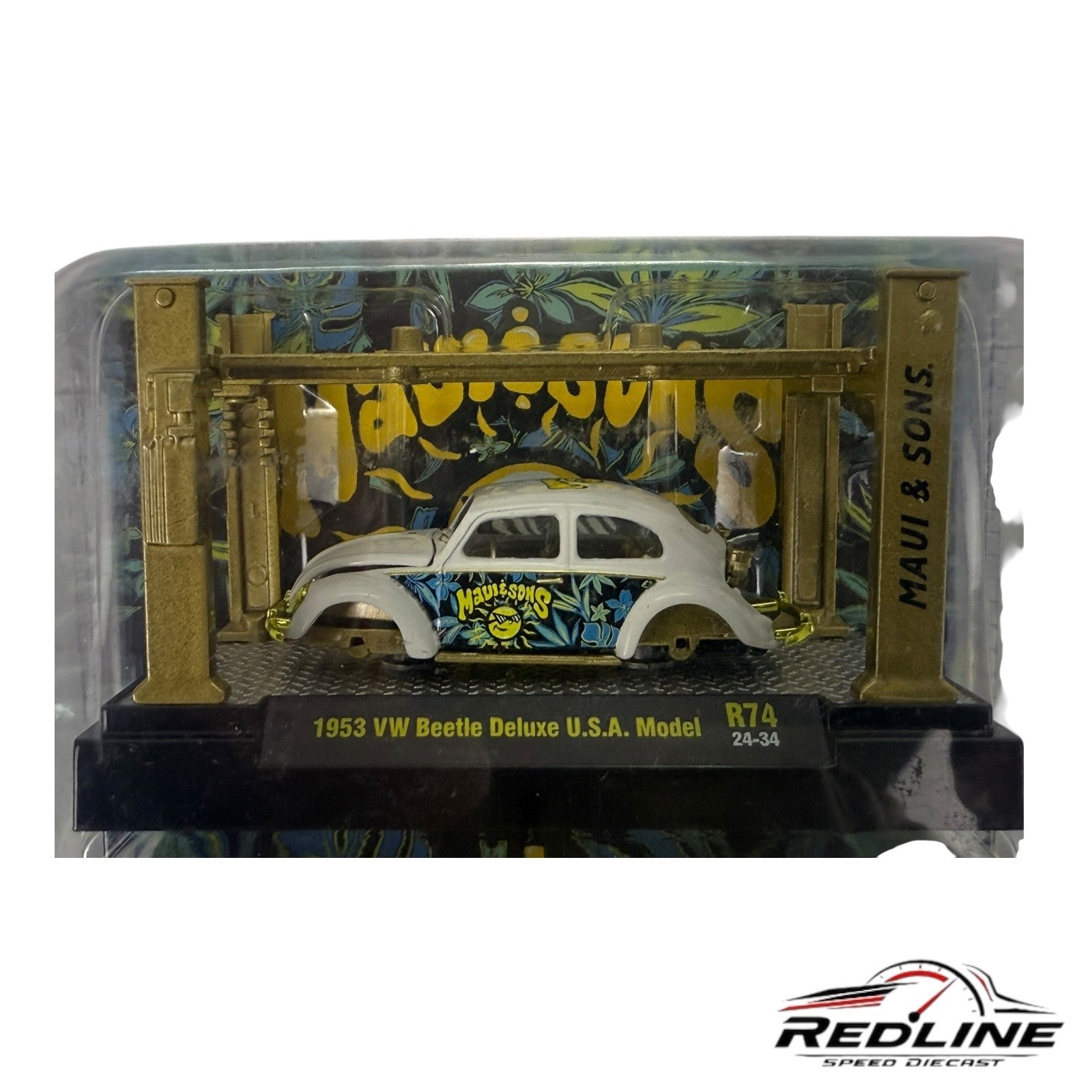🇩🇪M2 Machines Chase 1953 VW Beatle Deluxe U.S.A Model  Maui & Sons R74 H28🇩🇪