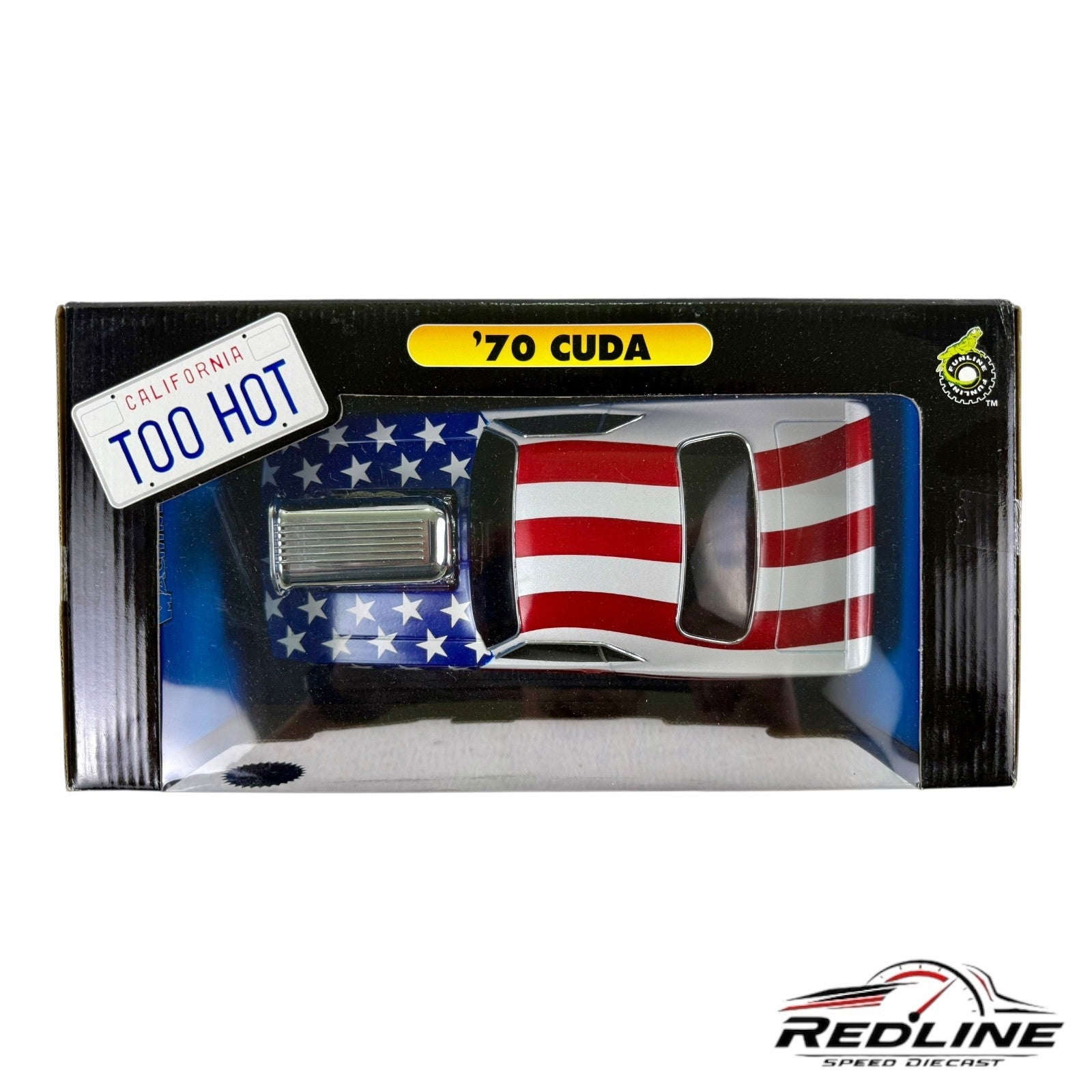 🇺🇸🇺🇸🇺🇸Funlinel Muscle Machines American Flag 1970 Cuda 1:18 T🇺🇸🇺🇸🇺🇸