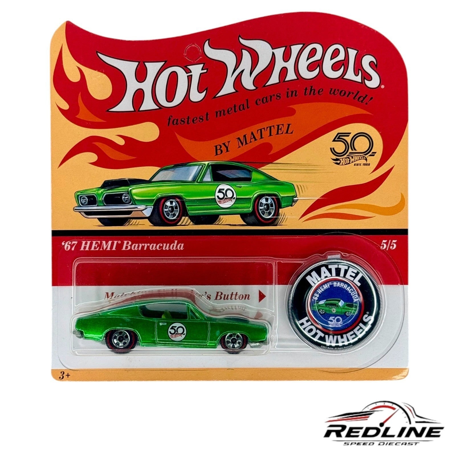 🇺🇸Hot Wheels 50th Anniversary ‘67 Hemi Barracuda With Button H28🇺🇸