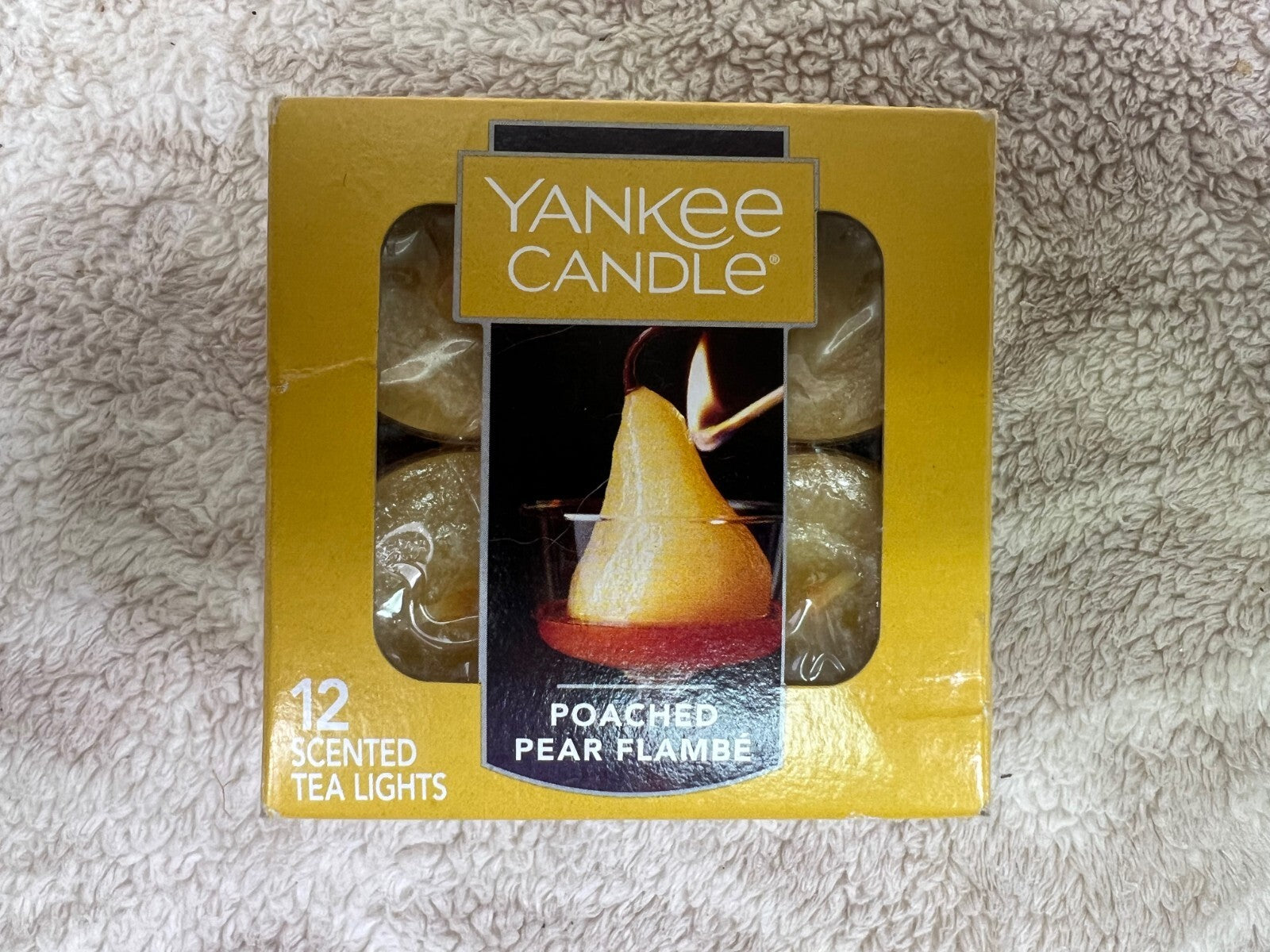 🕯🕯🕯Yankee Candle Poached Pear Flambe 12 Scented Tea Lights Retired🕯🕯🕯