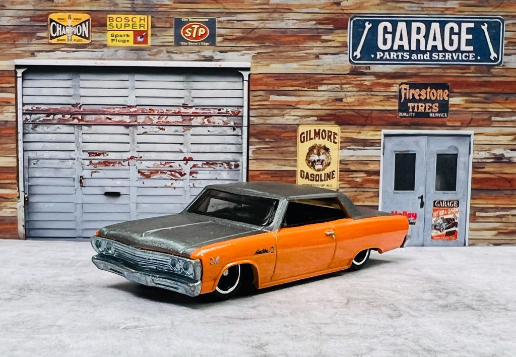 🇺🇸🇺🇸Hot Wheels Garage '65 Chevy Malibu Orange Gray Real Riders C21🇺🇸🇺🇸