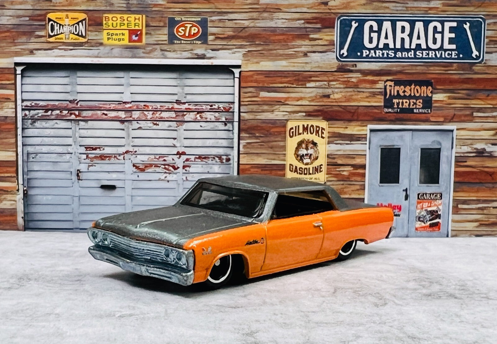 🇺🇸🇺🇸Hot Wheels Garage '65 Chevy Malibu Orange Gray Real Riders C21🇺🇸🇺🇸