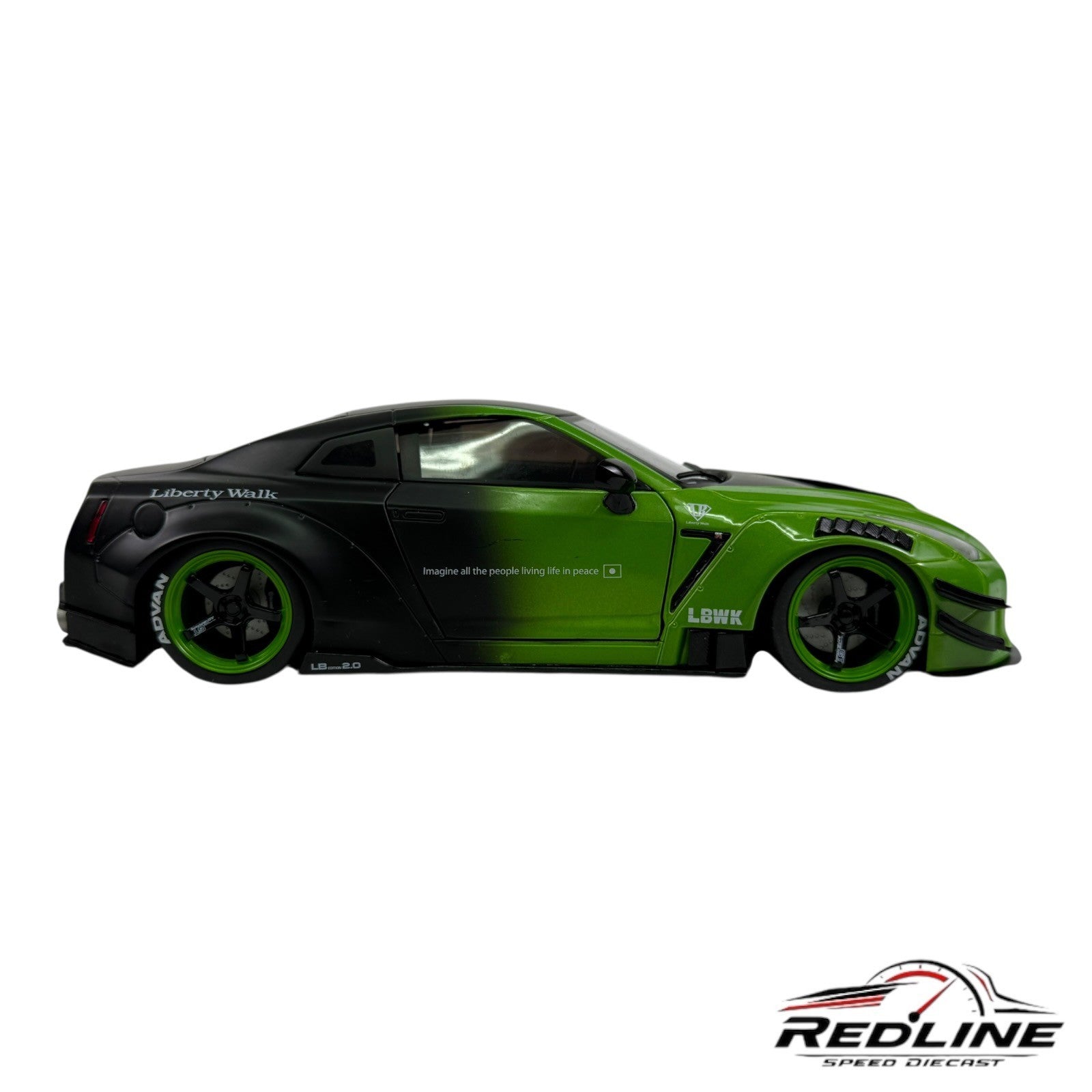 🎌JADA NISSAN GT-R (R35) LIBERTY WALK 2.0 RHD GREEN & BLACK 1/18 L2🎌