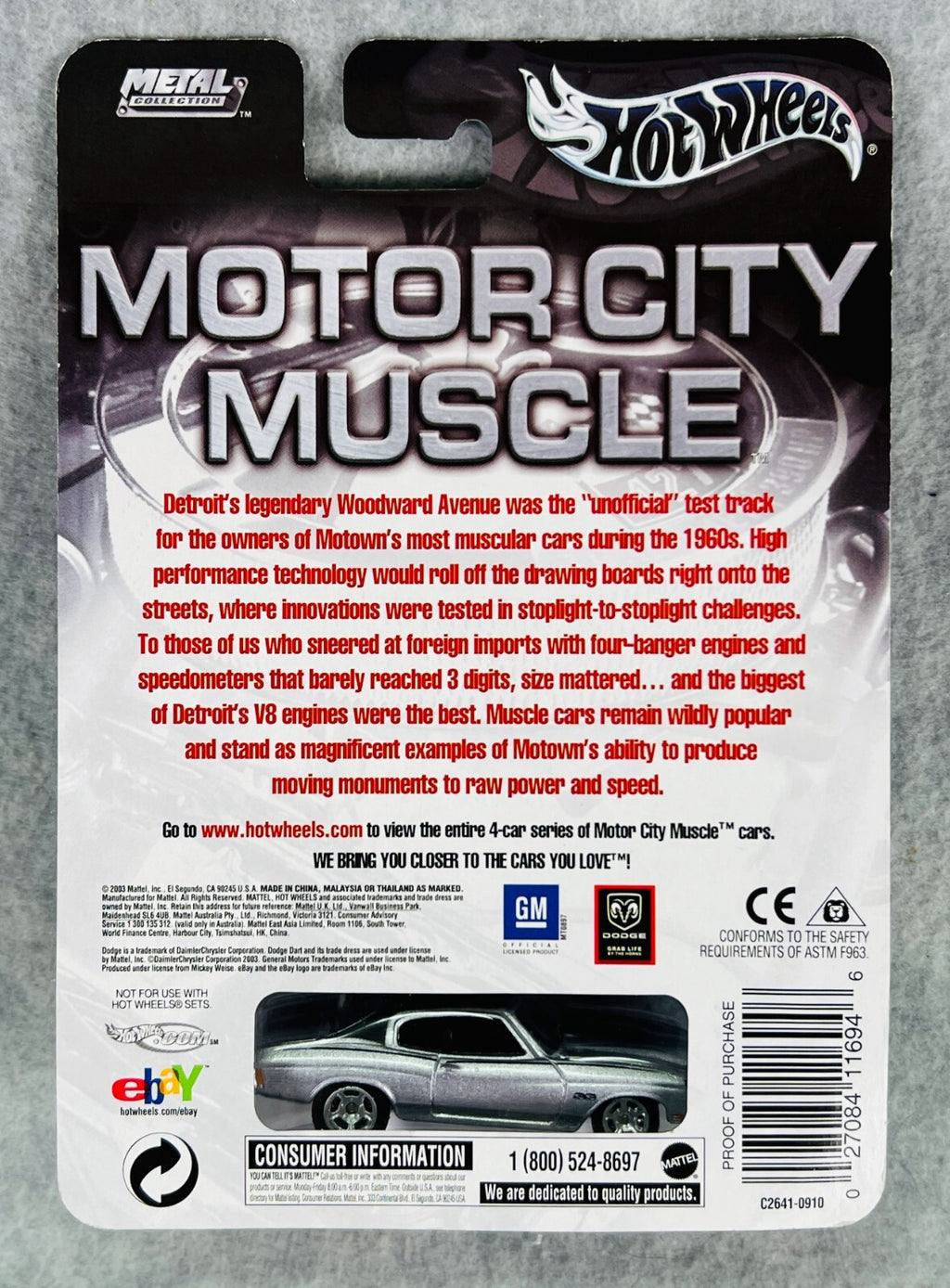 🇺🇸🇺🇸Hot Wheels Chevy Chevelle SS Motor City Muscle Car Silver H17🇺🇸🇺🇸