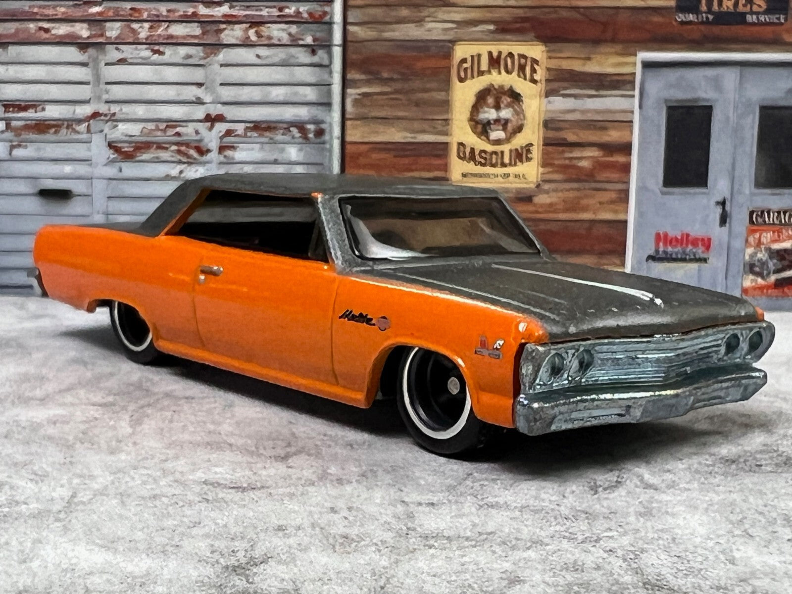 🇺🇸🇺🇸Hot Wheels Garage '65 Chevy Malibu Orange Gray Real Riders C21🇺🇸🇺🇸
