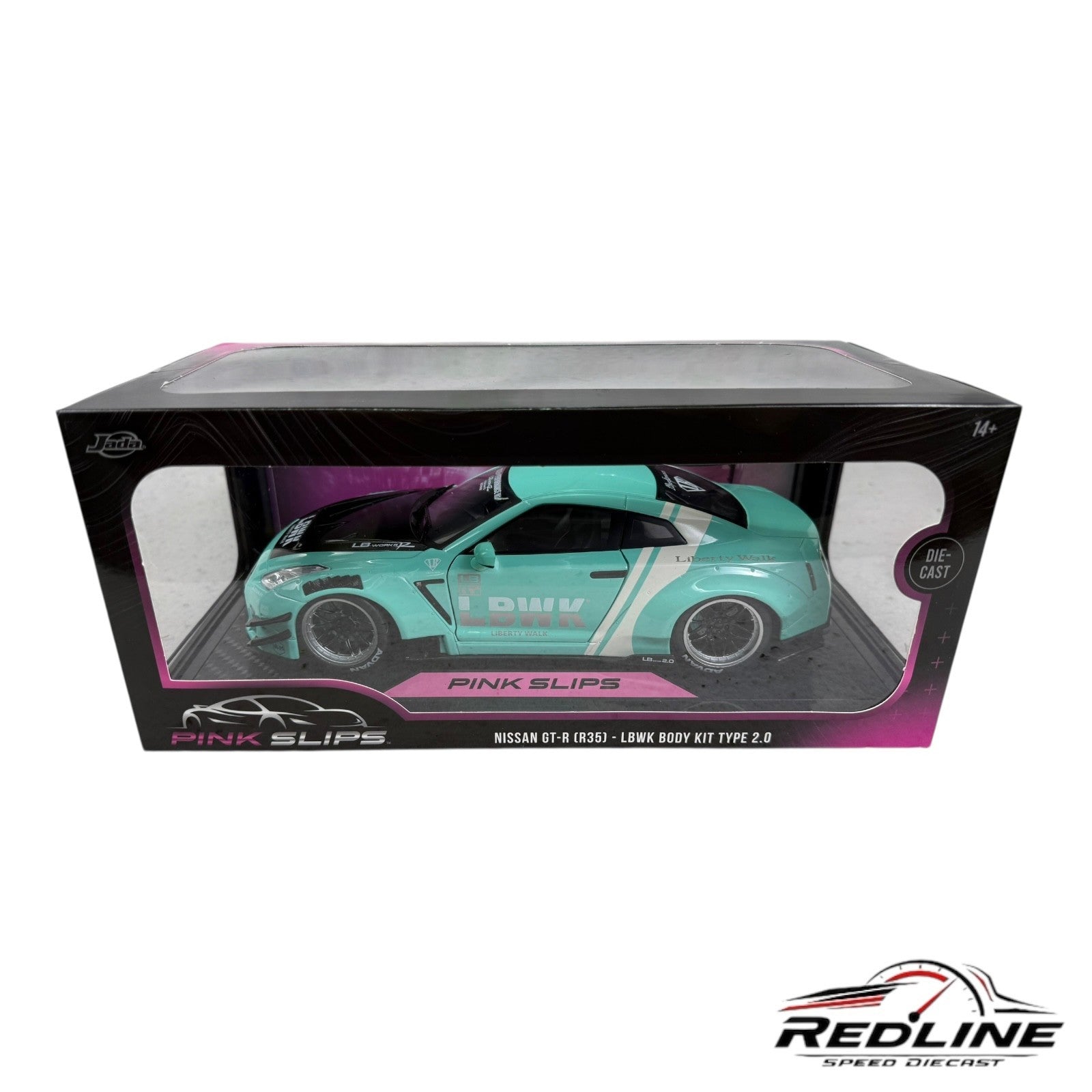 🎌🎌Jada Pink Slips  Nissan GT-R R35 LBWK Body Kit Type 2.0 in Teal 1:18 B3🎌🎌