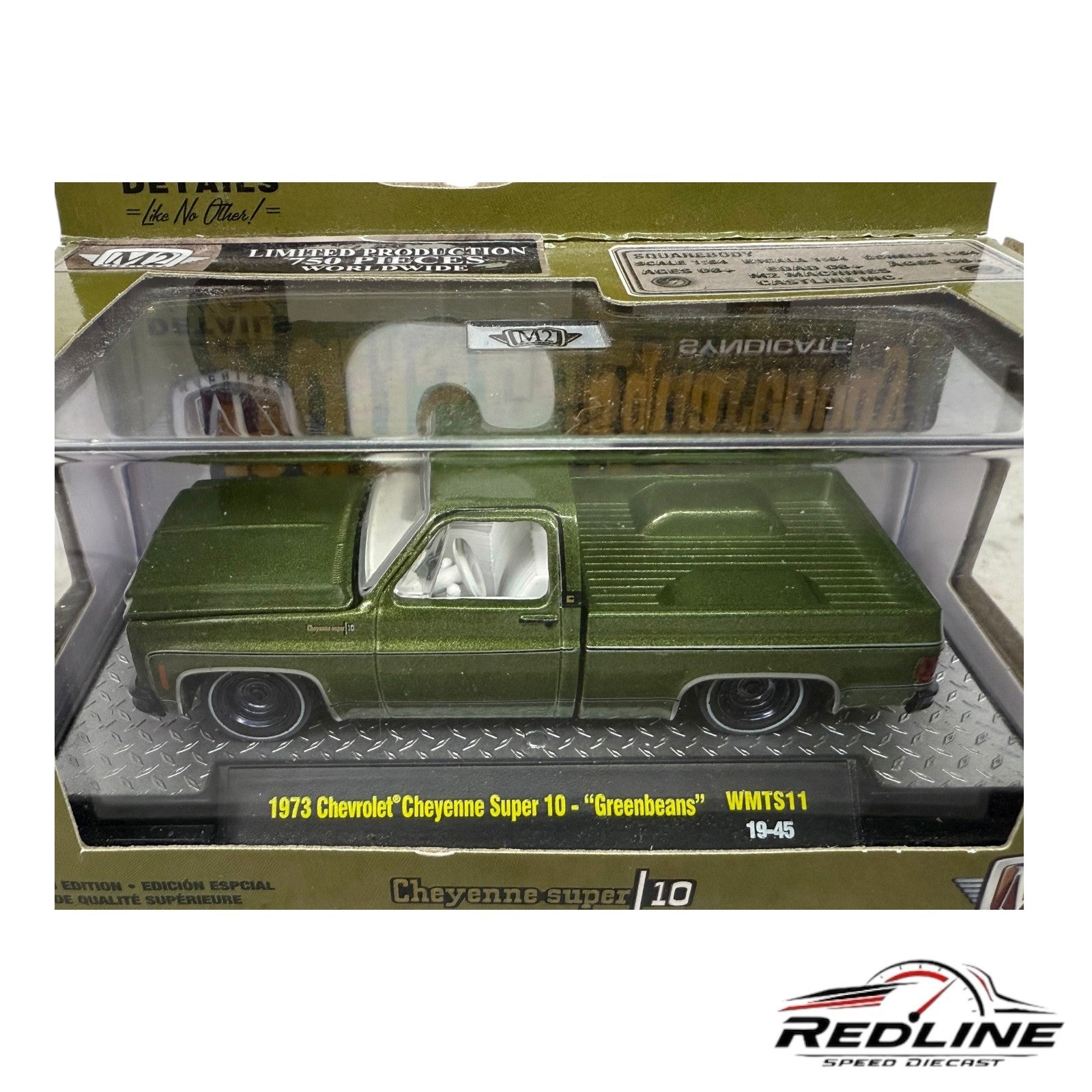 M2 Machine Squarebody Syndicate ‘73 Chevy Cheyenne Super 10 Greenbeans CHASE H2