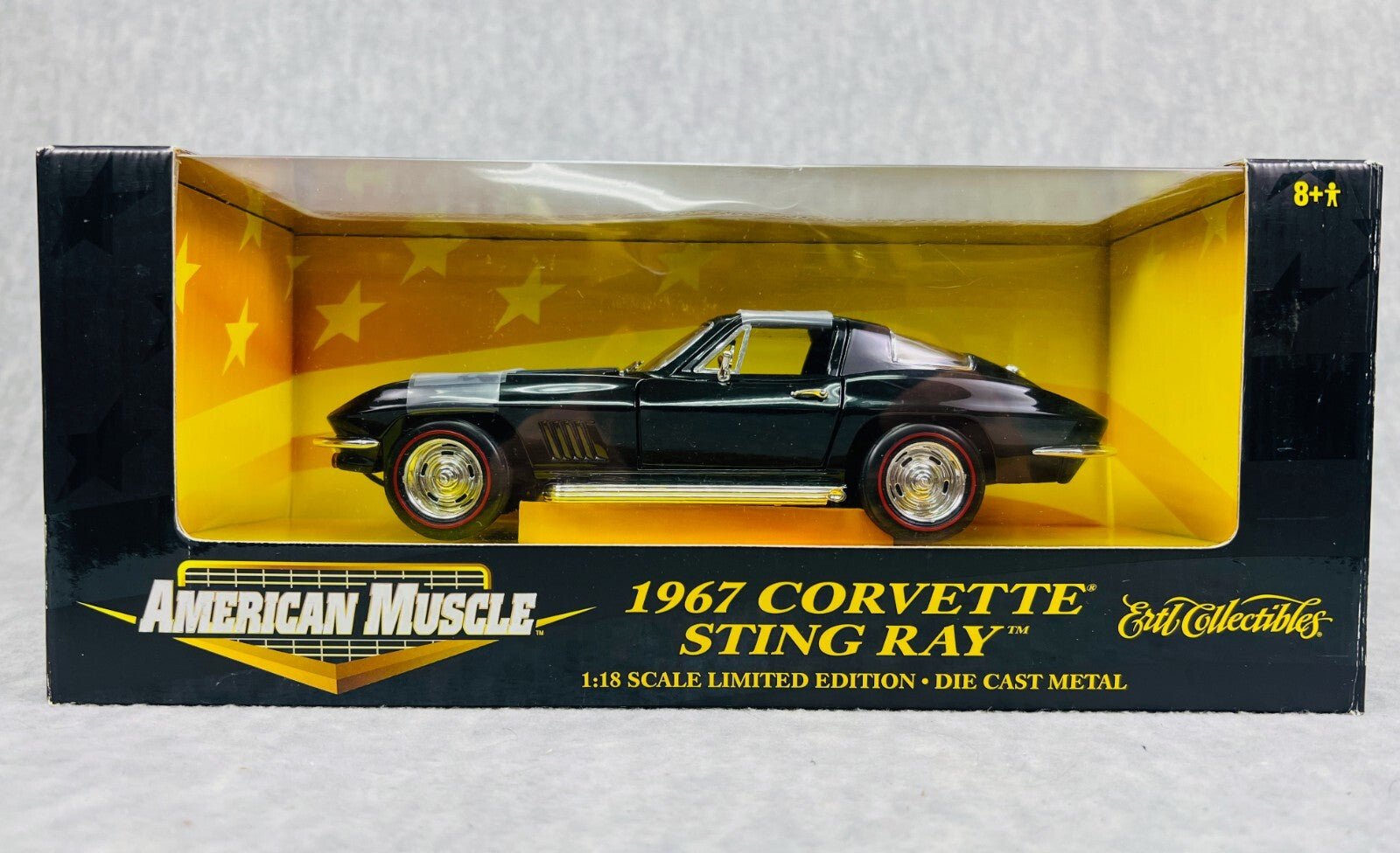 🇺🇸🇺🇸American Muscle 1967 CORVETTE STING RAY BLACK w/BLUE STRIPE 1:18🇺🇸🇺🇸
