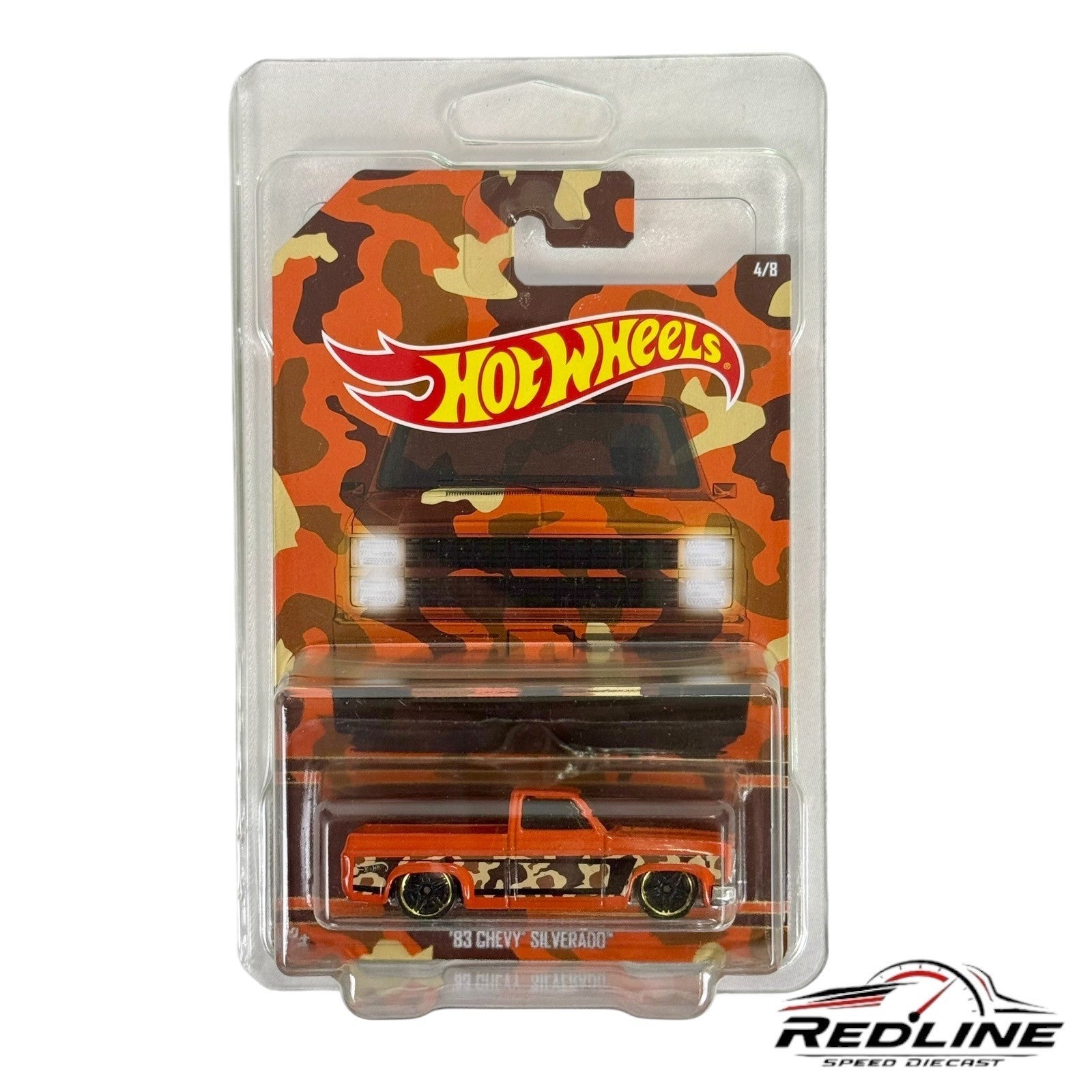 🇺🇸Hot Wheels'83 Chevy Silverado Camo Orange Camouflage Trucks #4/8 H33🇺🇸