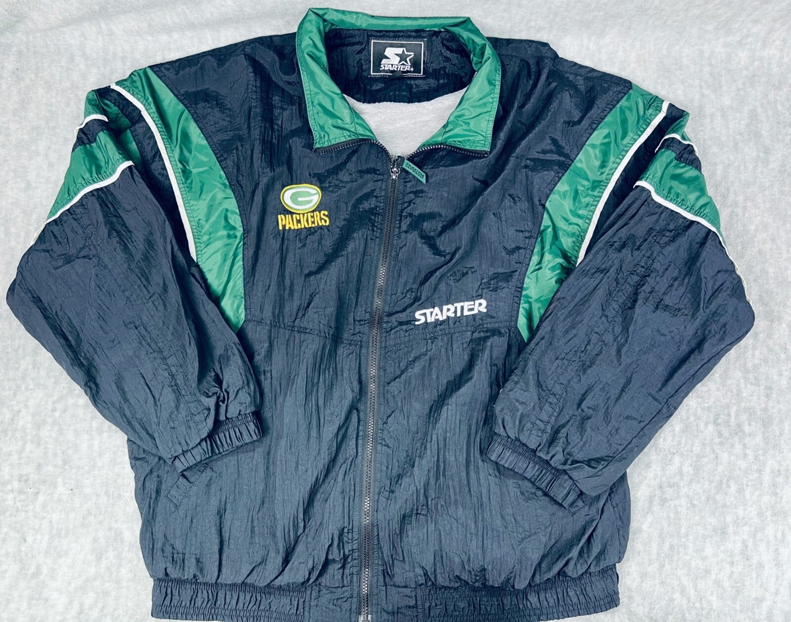 Vintage NFL STARTER Green Bay Packers Full Zip-Up Windbreaker Men's Sz XL