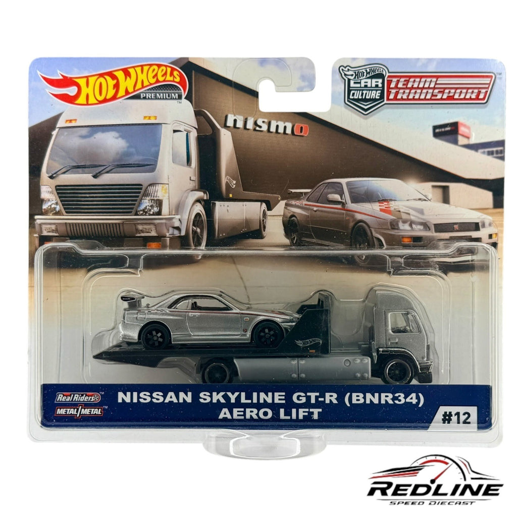 🇺🇸Hot Wheels Premium Team Transport Nissan Skyline GT-R BNR34  & Aero Lift🇺🇸