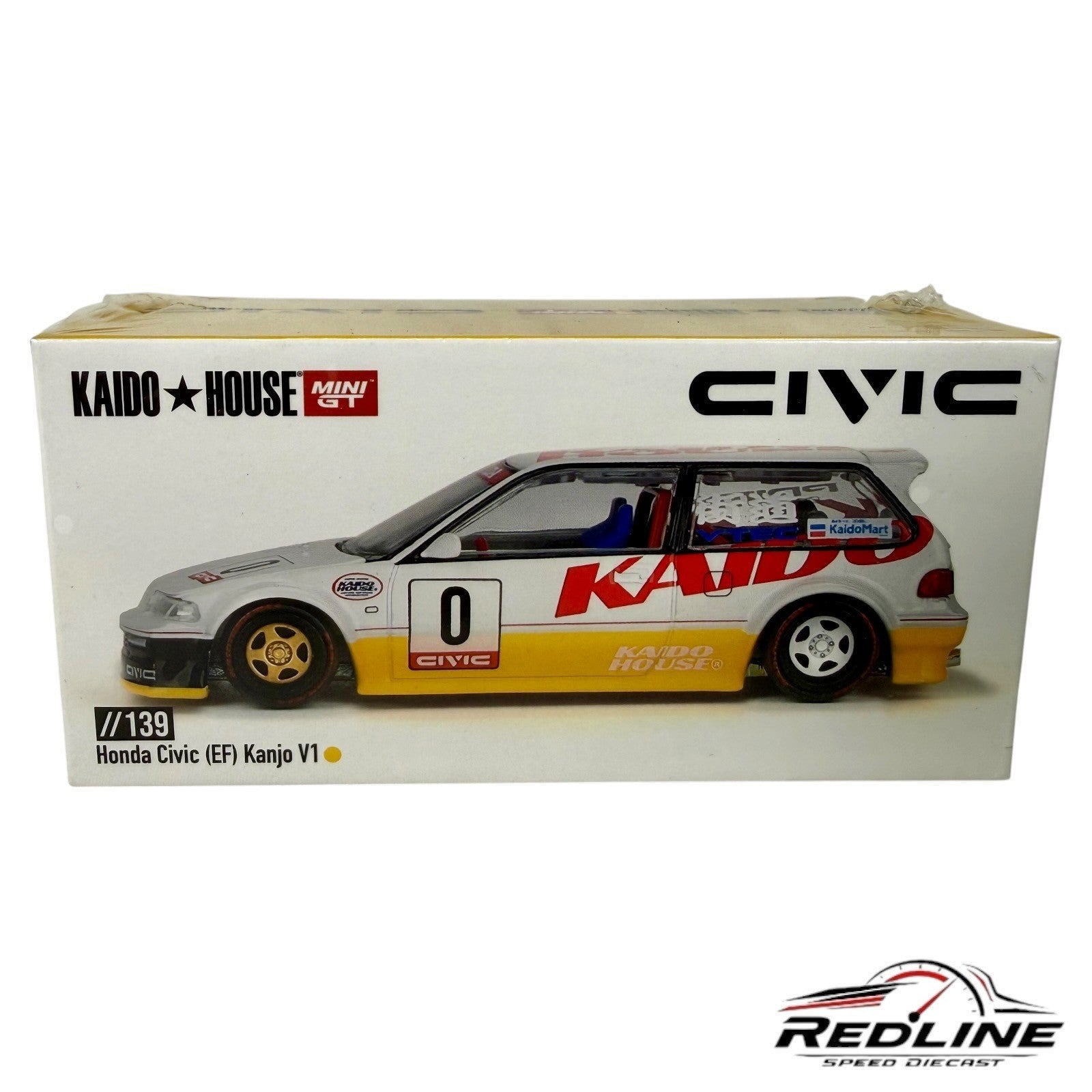 🎌🎌Kaido House 1:64 Honda Civic (EF) Kanjo V1 Yellow/White #139 H15🎌🎌