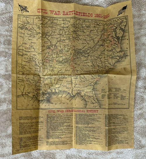 1961 CIVIL WAR BATTLEFIELDS Map 1861-1865 Chronological History of Events Listed